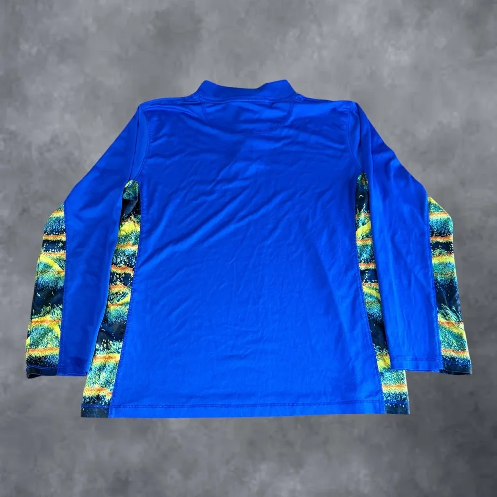 Reel Legends Kids Blue Quarter Zip Fishing Performance Shirt Large Graphic Side